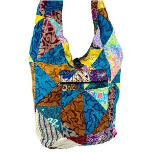 Boho Patchwork Cotton Hobo Sling Shoulder Bag Festival Hippie Slouchy LARGE‎ EUC